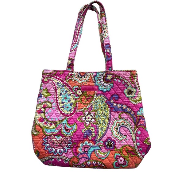 Vera Bradley Handbags - Vera Bradley Pink Paisley Quilted Cotton Tote Bag Floral Shoulder Purse *READ